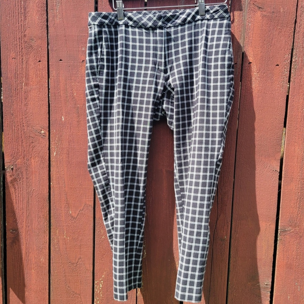 J. Jill Premium Bi-Stretch Plaid Pants Womens 8 Petite Black White Grid Check - Picture 1 of 8